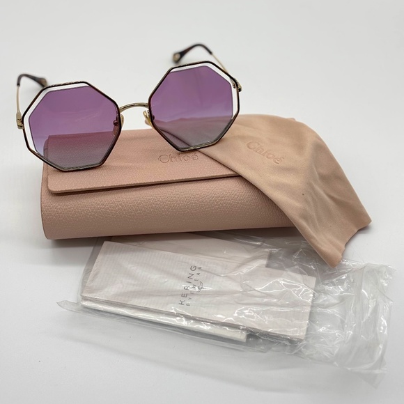 Chloé Eyewear Havana Gold Hexagon Frame Sunglasses NWT 👜 - Picture 1 of 10